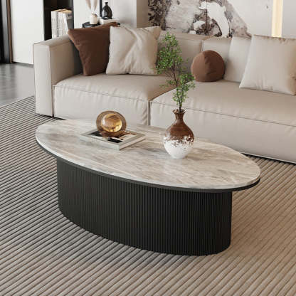 Scandinavian Slab Iron Oval Coffee Table Set — Round / Gray