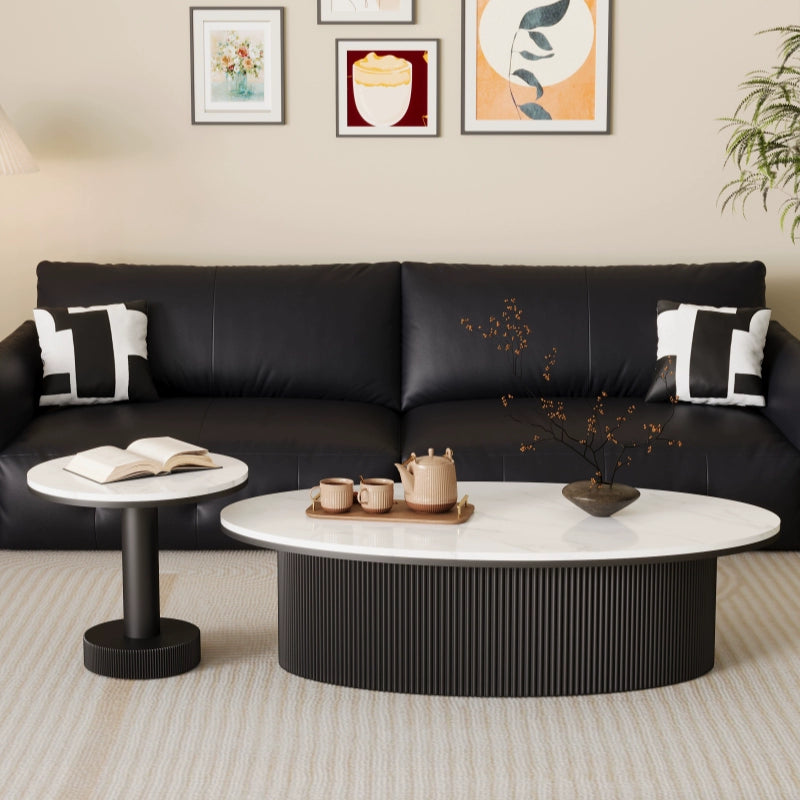 Scandinavian Slab Iron Oval Coffee Table Set — Oval - Small / Gray