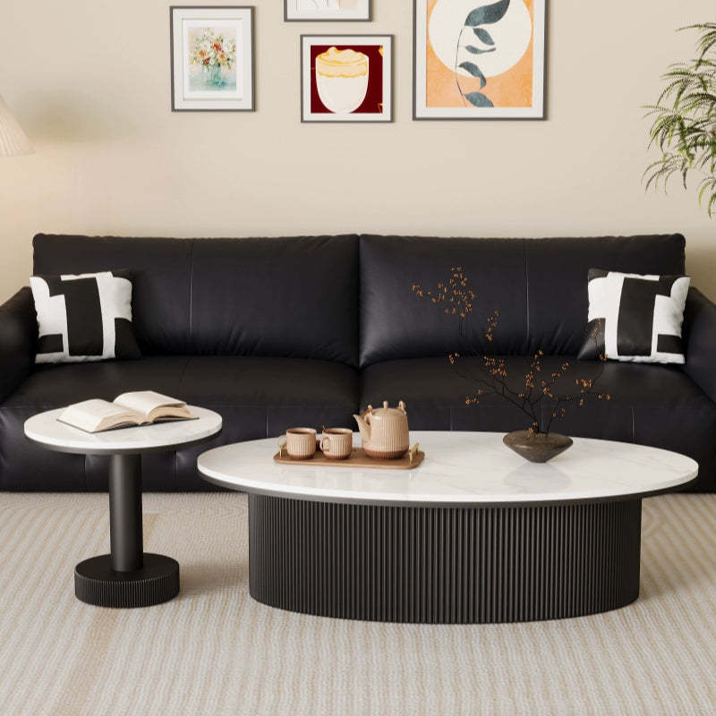 Scandinavian Slab Iron Oval Coffee Table Set — Oval - Small / Gray