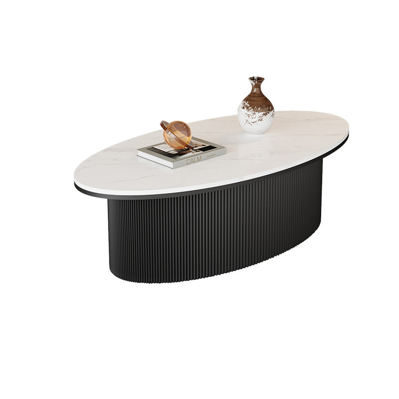 Scandinavian Slab Iron Oval Coffee Table Set — Round + Large Oval Table / Gray