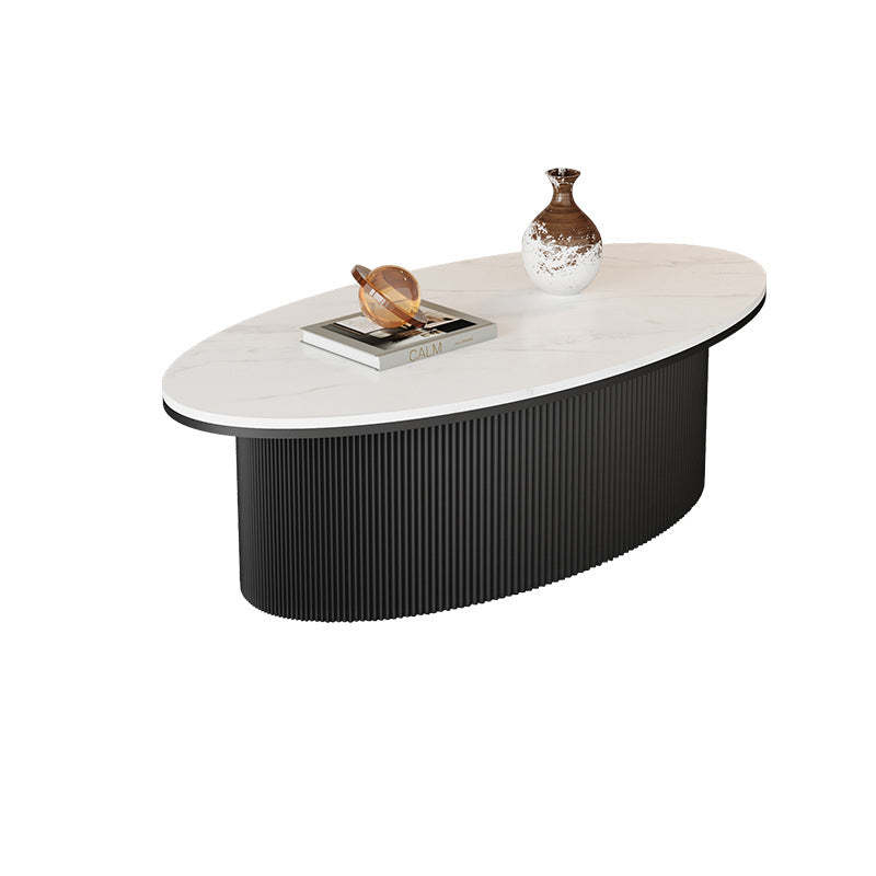 Scandinavian Slab Iron Oval Coffee Table Set — Round + Large Oval Table / Gray