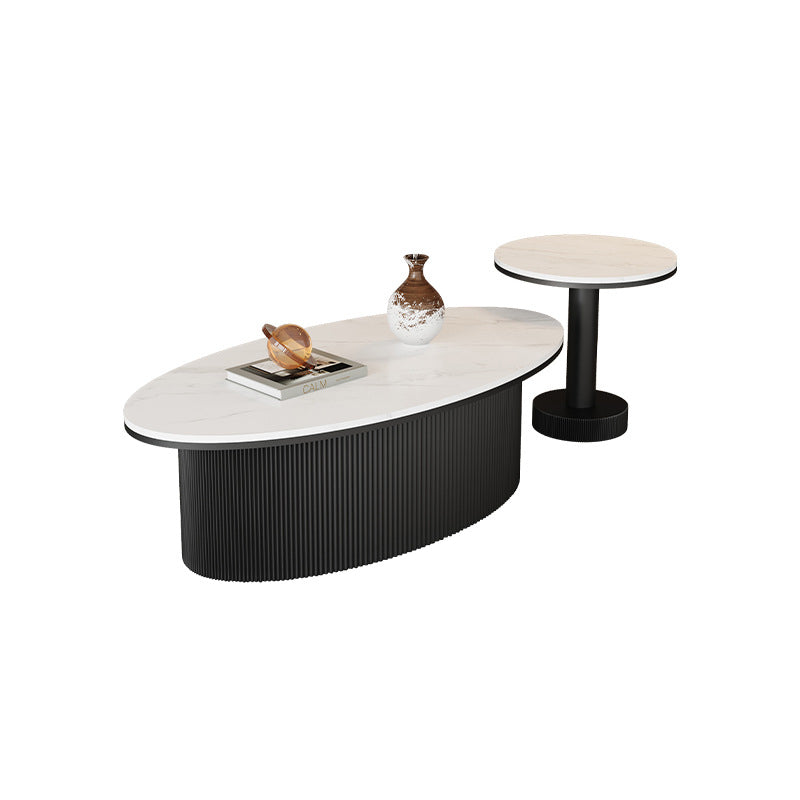 Scandinavian Slab Iron Oval Coffee Table Set