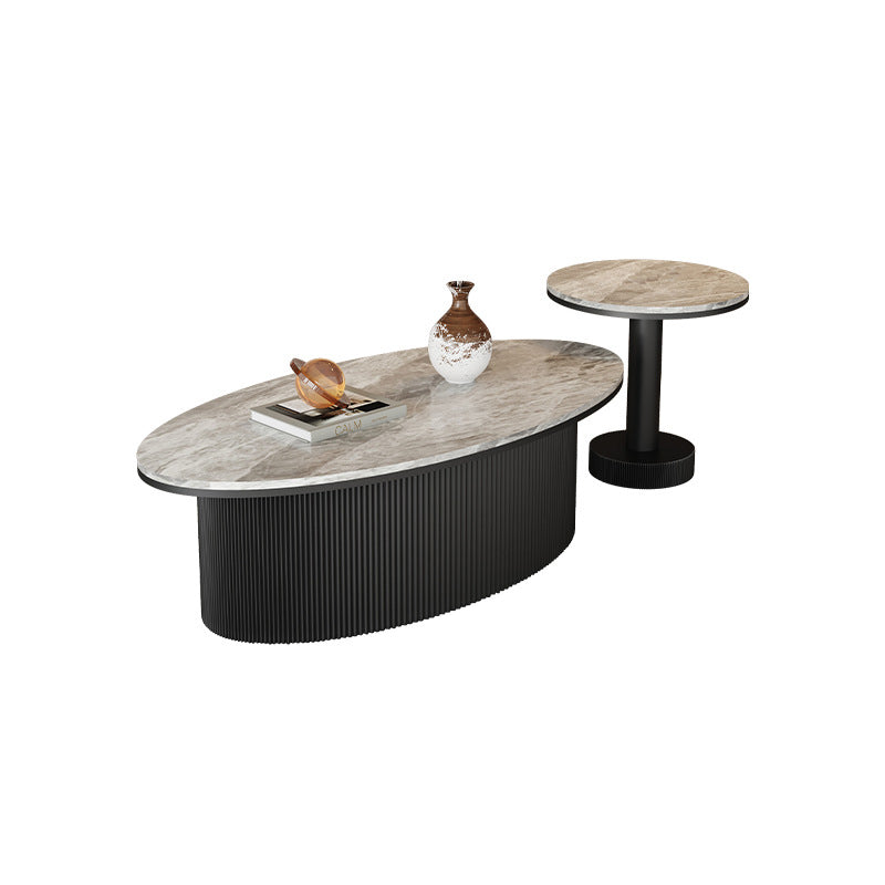 Scandinavian Slab Iron Oval Coffee Table Set