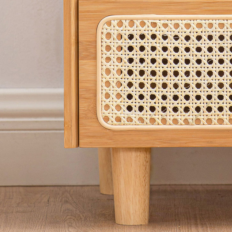 Japanese Rattan Glass Wood 1-Drawer Nightstand