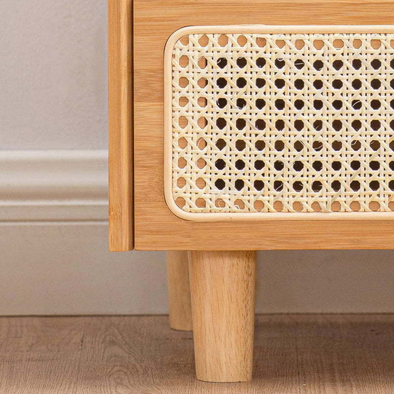 Japanese Rattan Glass Wood 1-Drawer Nightstand