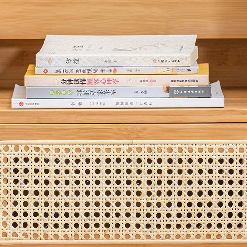 Japanese Rattan Glass Wood 1-Drawer Nightstand