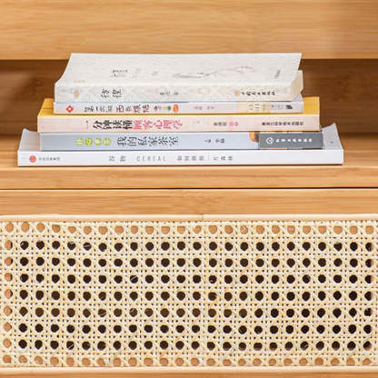 Japanese Rattan Glass Wood 1-Drawer Nightstand