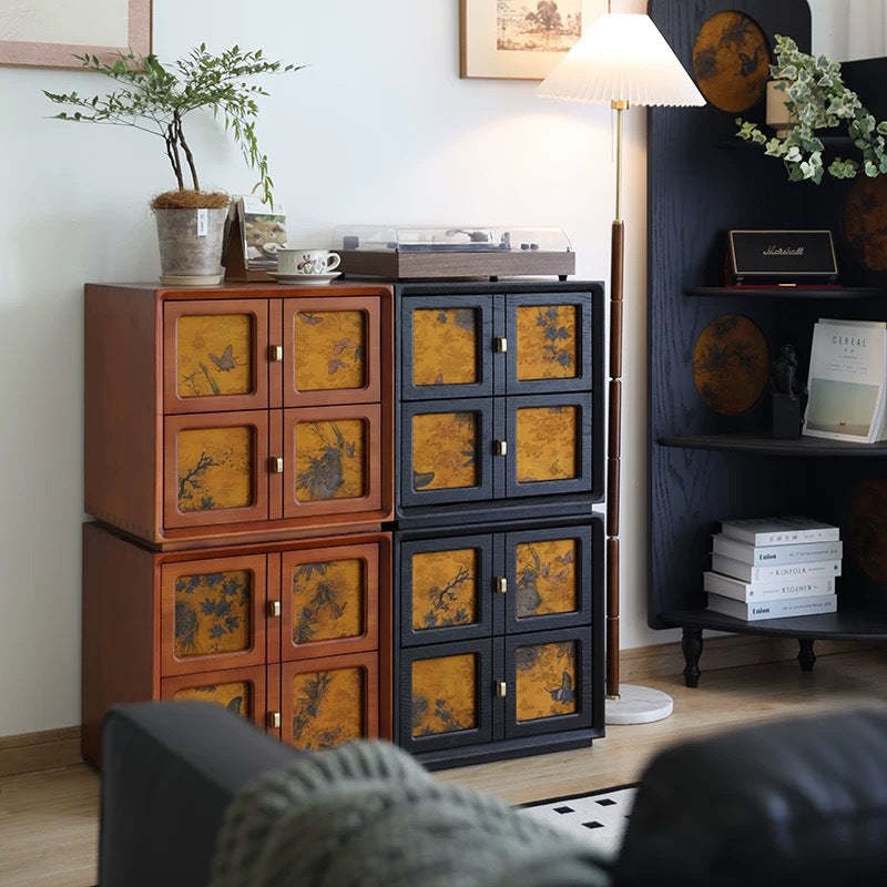 Vintage Handmade Muslin Boxwood Modular 2-Drawer Nightstand — Walnut