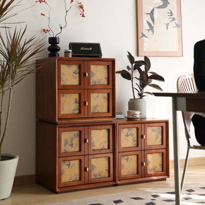 Vintage Handmade Muslin Boxwood Modular 2-Drawer Nightstand — Black