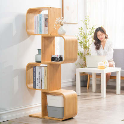 Modern Bamboo S-Shaped 2-5 Tier Bookshelf