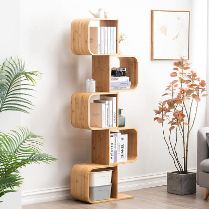 Modern Bamboo S-Shaped 2-5 Tier Bookshelf
