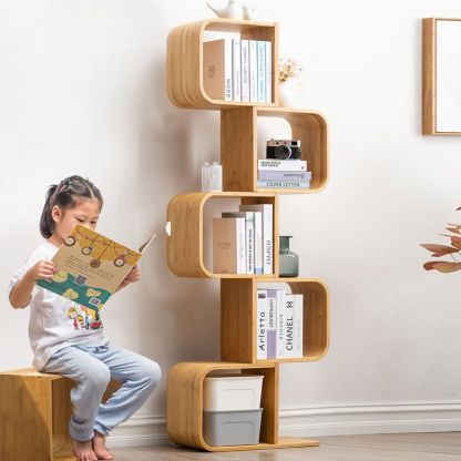 Modern Bamboo S-Shaped 2-5 Tier Bookshelf