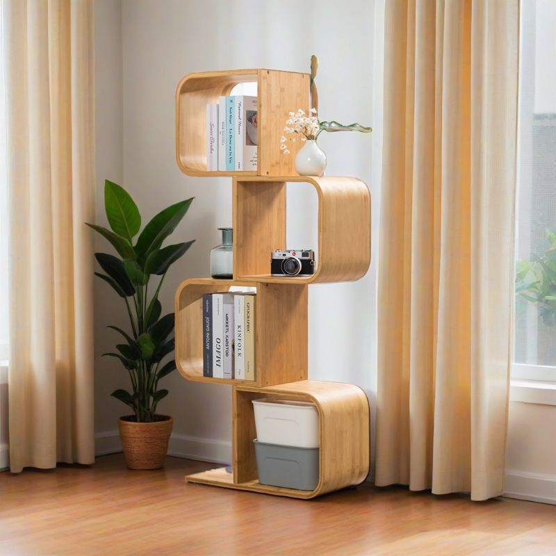 Modern Bamboo S-Shaped 2-5 Tier Bookshelf