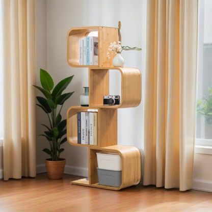 Modern Bamboo S-Shaped 2-5 Tier Bookshelf