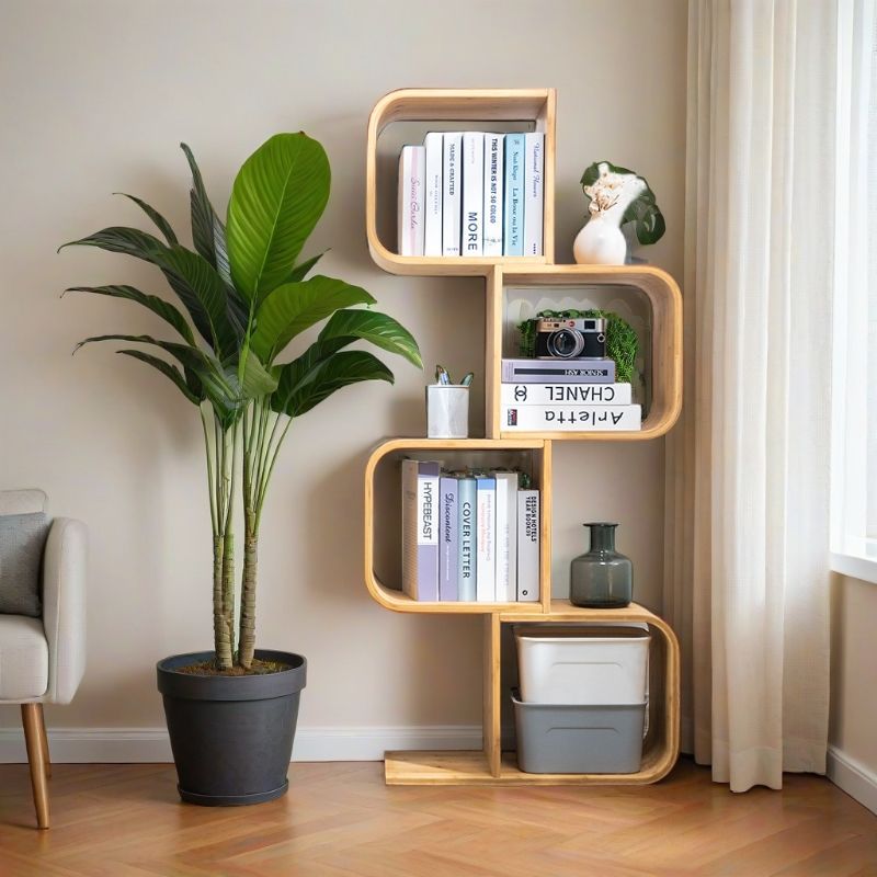 Modern Bamboo S-Shaped 2-5 Tier Bookshelf