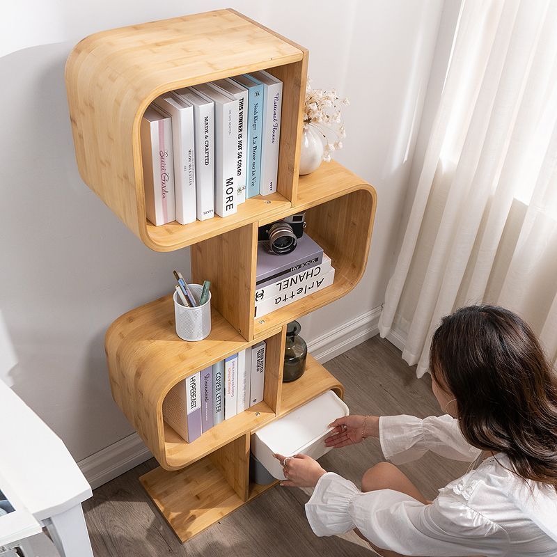 Modern Bamboo S-Shaped 2-5 Tier Bookshelf