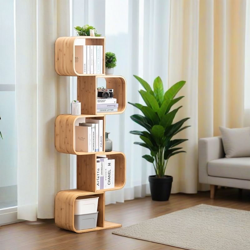 Modern Bamboo S-Shaped 2-5 Tier Bookshelf