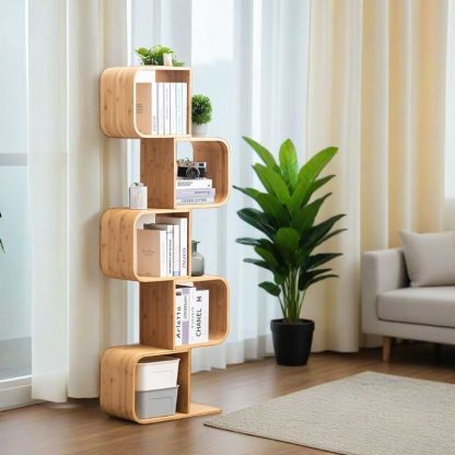 Modern Bamboo S-Shaped 2-5 Tier Bookshelf