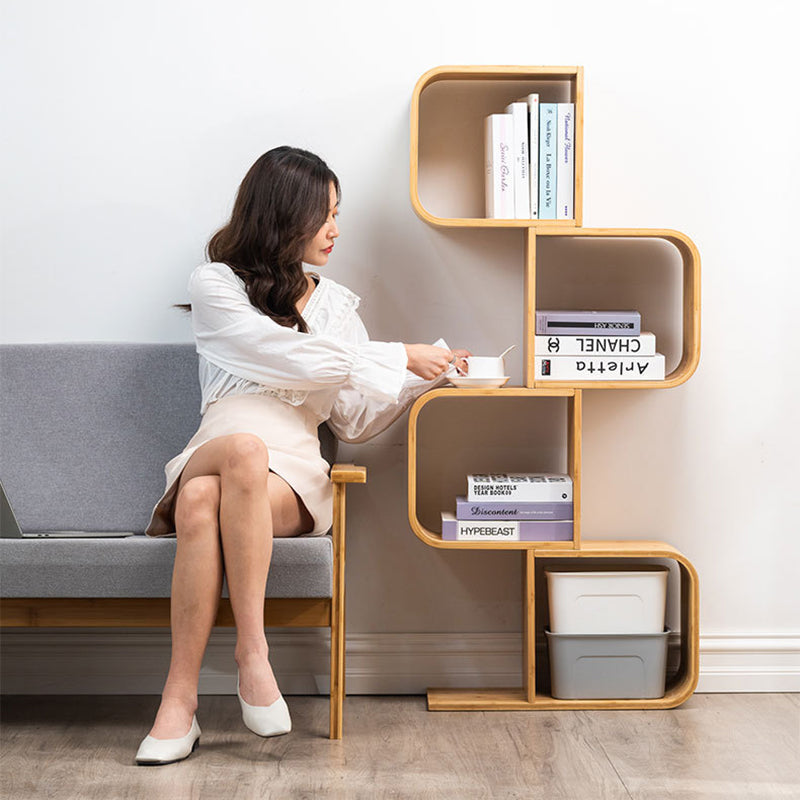 Modern Bamboo S-Shaped 2-5 Tier Bookshelf