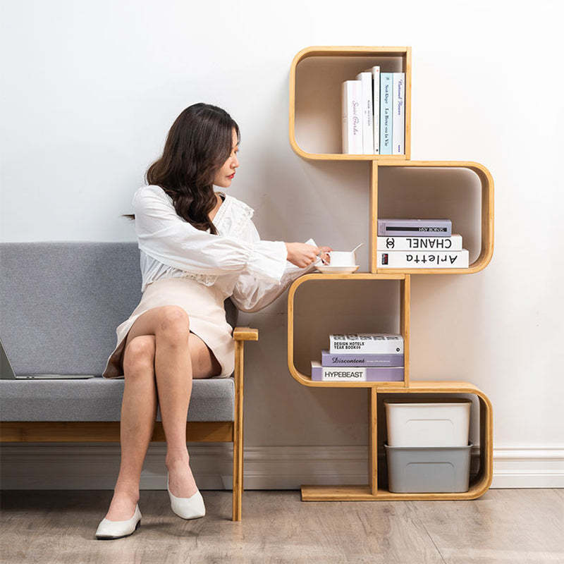 Modern Bamboo S-Shaped 2-5 Tier Bookshelf