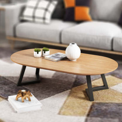 Nordic Wood Iron Oval Tray Coffee Table