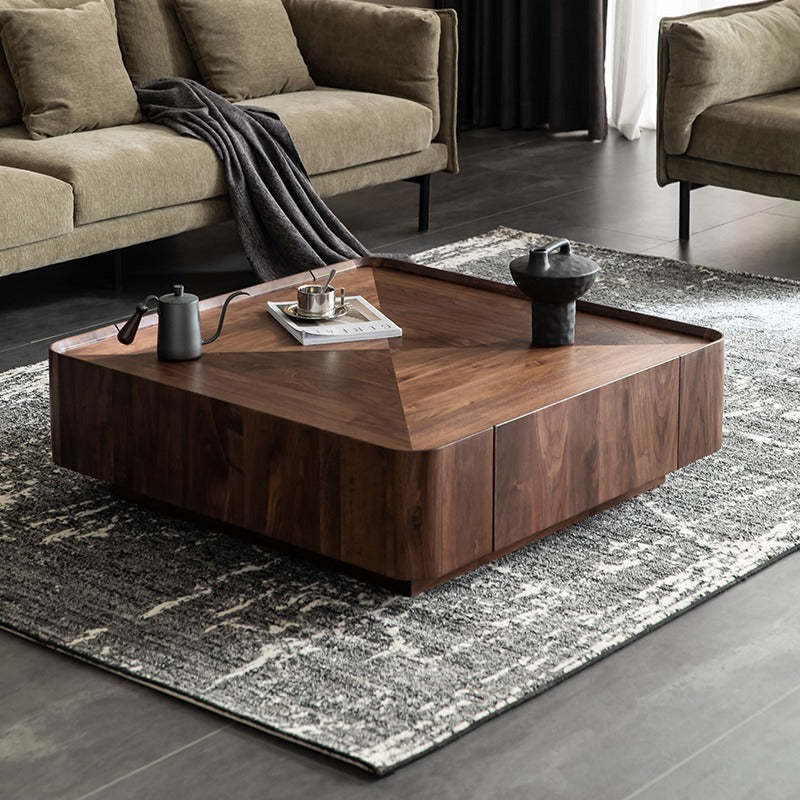 Walnut linen 2-drawer coffee tables - nordic