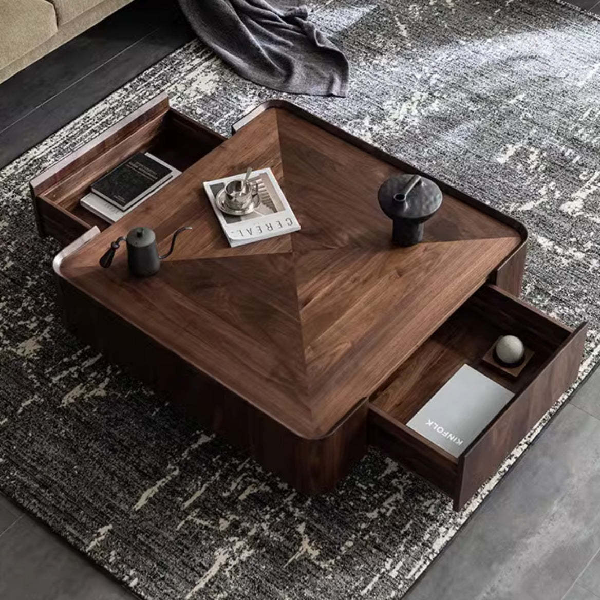 Scandinavian Walnut 2-Drawer Coffee Table