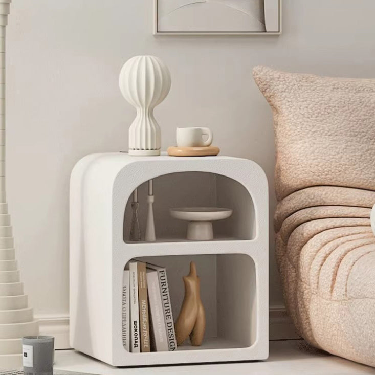 Modern Engineered Wood Grainy Arched Door Nightstand 2-Tier — Black