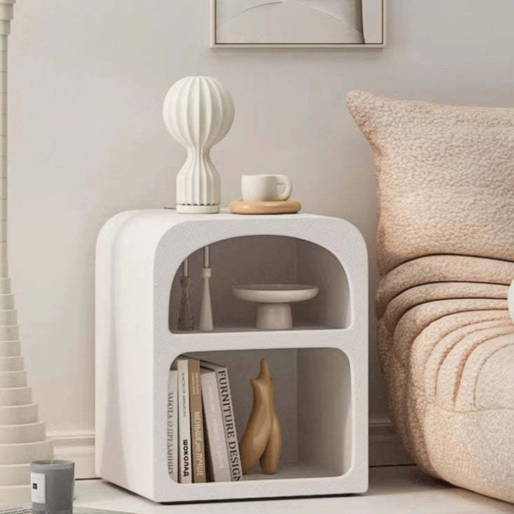 Modern Engineered Wood Grainy Arched Door Nightstand 2-Tier — Black