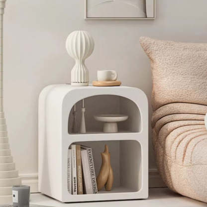 Modern Engineered Wood Grainy Arched Door Nightstand 2-Tier — Black
