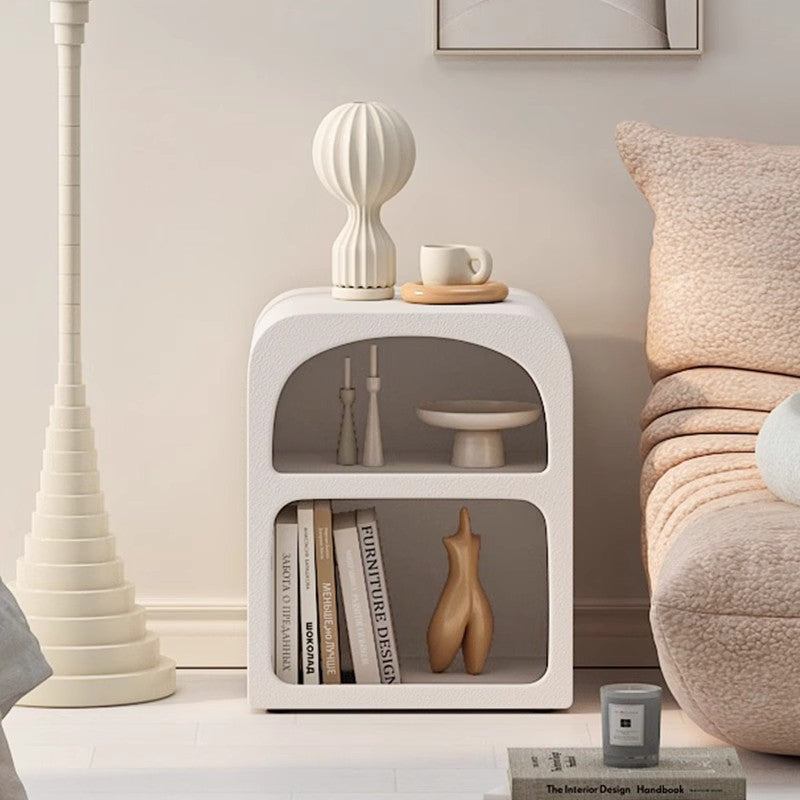 Modern Engineered Wood Grainy Arched Door Nightstand 2-Tier — White