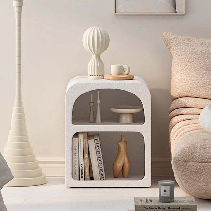 Modern Engineered Wood Grainy Arched Door Nightstand 2-Tier — White