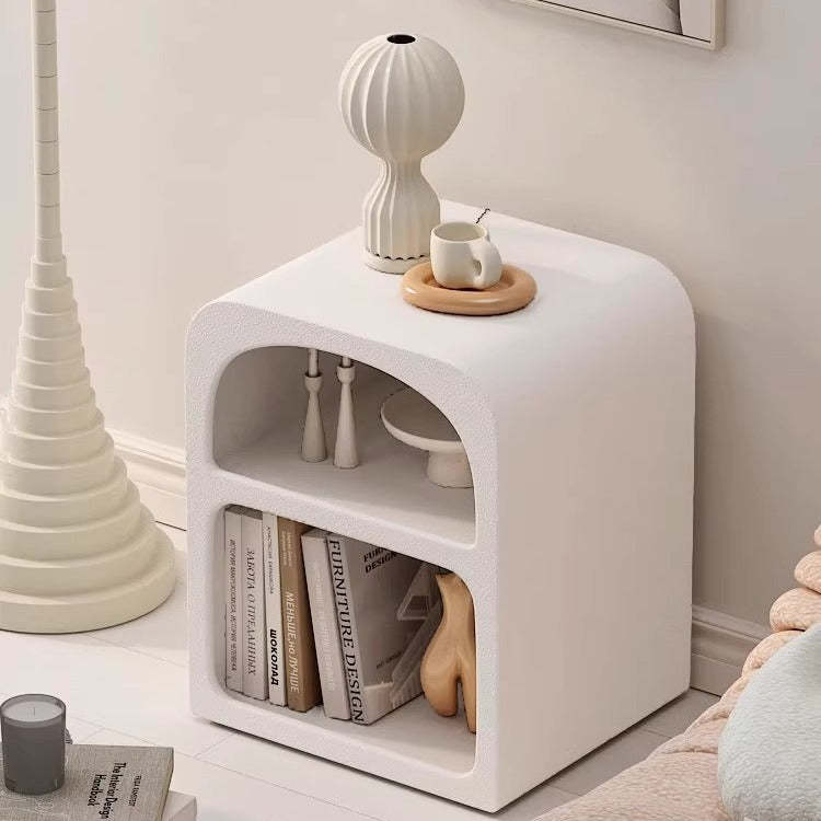 Modern Engineered Wood Grainy Arched Door Nightstand 2-Tier — Black