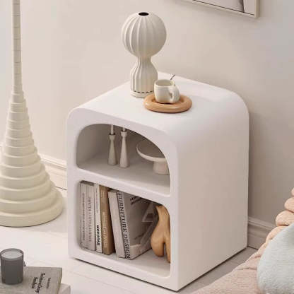 Modern Engineered Wood Grainy Arched Door Nightstand 2-Tier — Black
