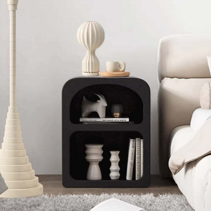Modern Engineered Wood Grainy Arched Door Nightstand 2-Tier — White