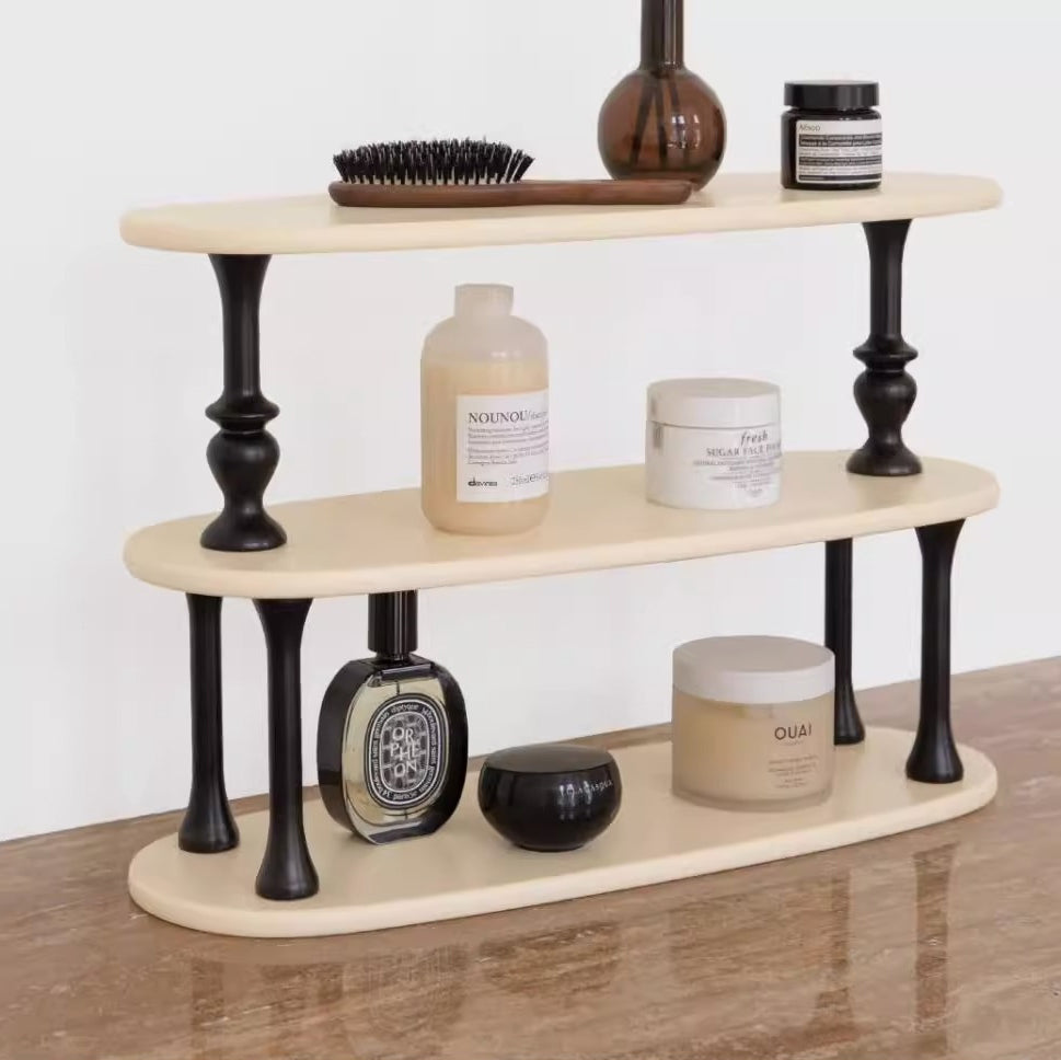 French Engineered Wood Oval Roman Column Side Table 3-Tier