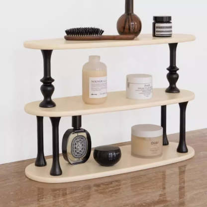 French Engineered Wood Oval Roman Column Side Table 3-Tier — White + Black