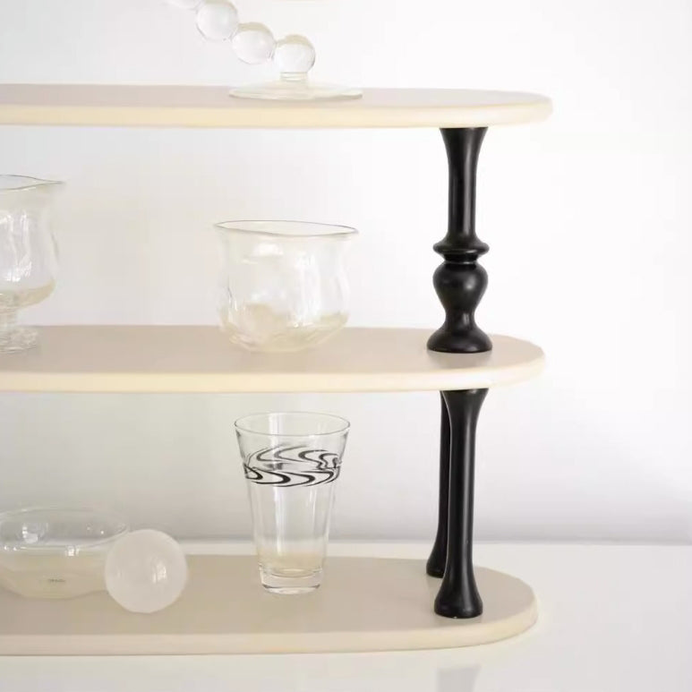 French Engineered Wood Oval Roman Column Side Table 3-Tier