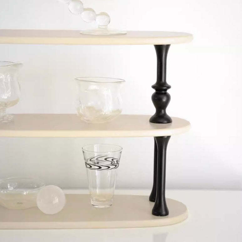 French Engineered Wood Oval Roman Column Side Table 3-Tier
