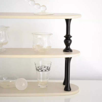French Engineered Wood Oval Roman Column Side Table 3-Tier
