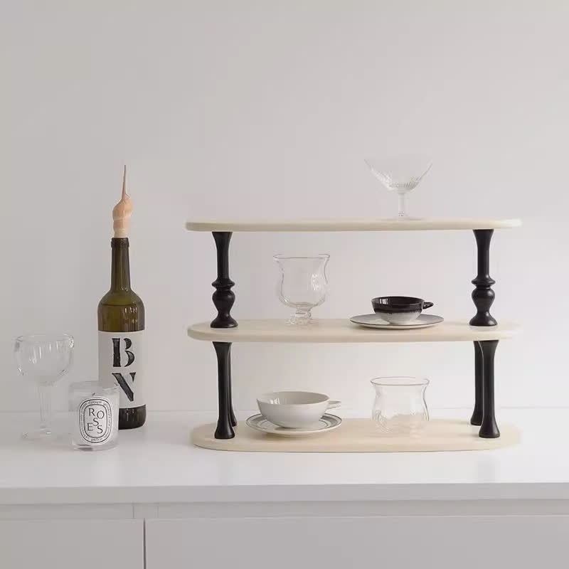 French Engineered Wood Oval Roman Column Side Table 3-Tier