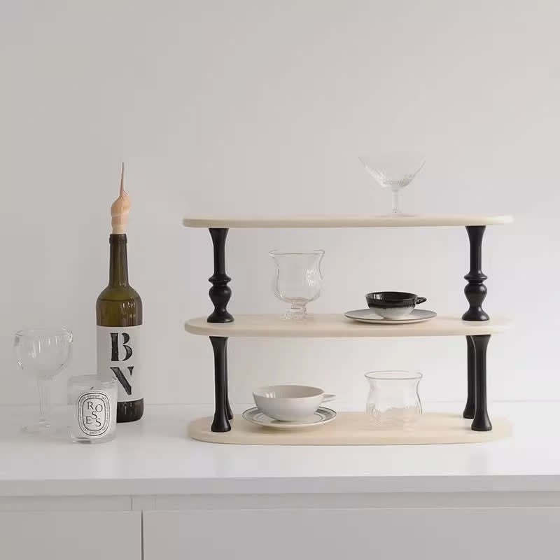 French Engineered Wood Oval Roman Column Side Table 3-Tier