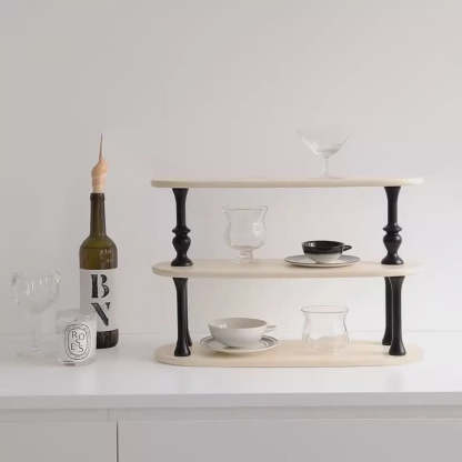 French Engineered Wood Oval Roman Column Side Table 3-Tier