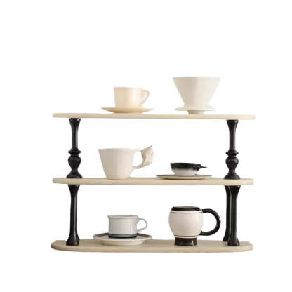 French Engineered Wood Oval Roman Column Side Table 3-Tier