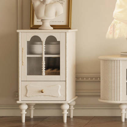 French Oak Striped Glass Arched-Door 2/3-Tier Side Table — Black
