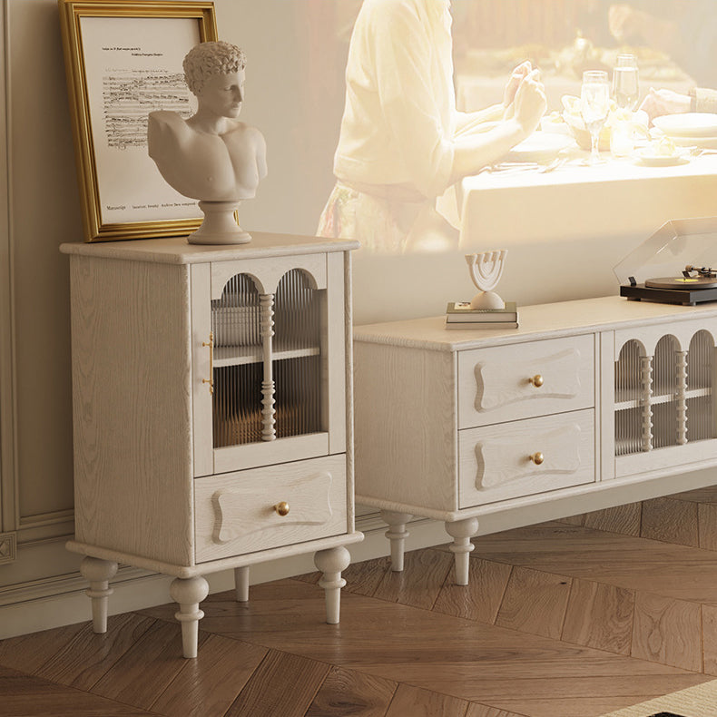 French Oak Striped Glass Arched-Door 2/3-Tier Side Table