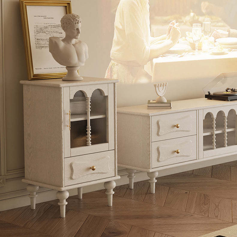 French Oak Striped Glass Arched-Door 2/3-Tier Side Table