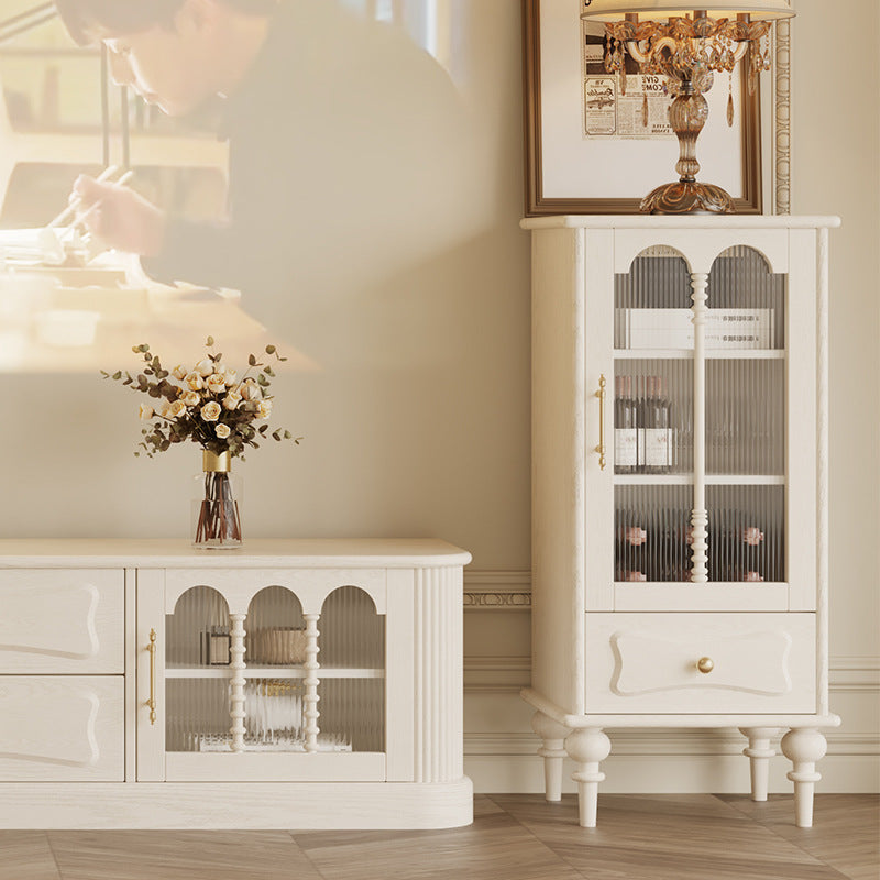 French Oak Striped Glass Arched-Door 2/3-Tier Side Table — White