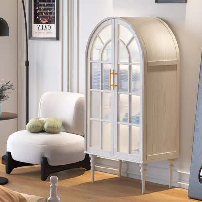 French Oak Ripple Glass Arched Oval 4-Tier Side Table