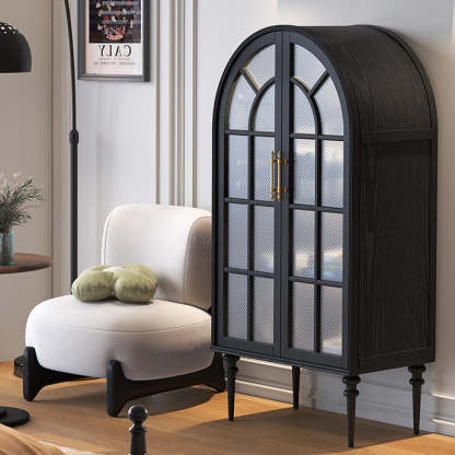 French Oak Ripple Glass Arched Oval 4-Tier Side Table — Black